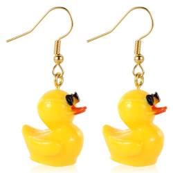 Gelb Enten Ohrringe, Niedlich Acryl Enten Ohrringe Personalisiert Enten Ohrhänger Lustig Ente mit Brillen Ohrringe für Frauen Mädchen von BOXOB