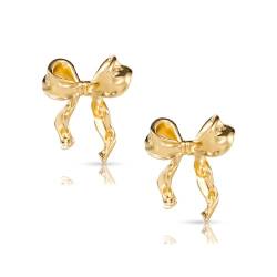 Goldene Schleifenohrringe für Frauen, Schleifen Ohrringe mit 925er Silbernadel Bow Earrings Niedlich Stilvoll Schleifenohrstecker Geschenk für Frauen und Mädchen von BOXOB
