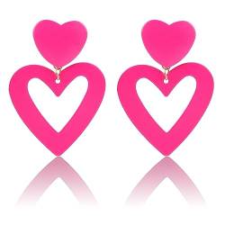 Herz Ohrringe Rosa, Pink Ohrringe Herzohrringe Baumeln Magenta Ohrringe Quasten Ohrringe Rosa für Mädchen Frauen von BOXOB