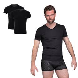 BOXR Underwear - V-Ausschnitt Herren Unterhemd aus Bambus - Weich und Atmungsaktiv - 2er-Pack (DE/NL/SE/PL, Alphanumerisch, S, Regular, Regular, Schwarz) von BOXR Underwear
