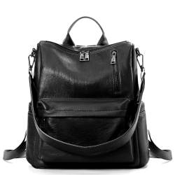 BOXSAM Damen Mode Rucksack Handtasche PU-Leder Wandlungsfähige Umhängetasche und Schultertasche Vielseitiges Design Reisetasche,Schwarz von BOXSAM