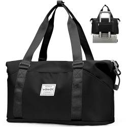 Reise-Duffel Bag, Sport Gym Tote Bag mit Nassfach, Handgepäck Tasche Wasserdicht Weekender Übernachtung Tasche für Frauen mit Trolleyhülle für Flugzeuge, S1-schwarz von BOXSAM