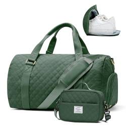 Sporttasche & Reisetasche für Damen und Herren, Tasche für Sport Fitness mit Schuhfach Nassfach, Sport Travel Bag Weekender mit Trolleyhülle, Wasserdicht Trainingstasche Gym Bag,Grün von BOXSAM