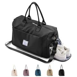 Sporttasche & Reisetasche für Damen und Herren, Tasche für Sport Fitness mit Schuhfach Nassfach, Sport Travel Bag Weekender mit Trolleyhülle, Wasserdicht Trainingstasche Gym Bag,Schwarz von BOXSAM