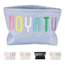 BOYATU Make-up-Taschen für Frauen, Reise-Kosmetiktasche, ästhetische Sachen, wasserdichter Kulturbeutel, Zubehör-Organizer in Geschenkbox, tolles Geschenk für Frauen, Buchstabe Grau Blau, modisch von BOYATU
