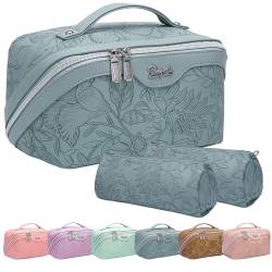 BOYATU Reise-Kosmetiktasche aus Leder für Frauen mit 2 Taschen, große Make-up-Tasche, tragbare Reise-Make-up-Tasche für Damen, Make-up-Organizer-Tasche, hellblau 5, modisch von BOYATU
