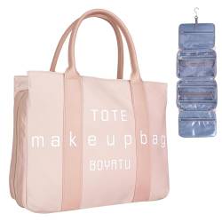 BOYATU Reise-Kulturbeutel zum Aufhängen, extra große Kapazität, Make-up-Kosmetik-Organizer-Tasche für Frauen, wasserabweisender Reise-Organizer für Toilettenartikel, voller Behälter, Pink von BOYATU