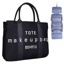 BOYATU Reise-Kulturbeutel zum Aufhängen, extra große Kapazität, Make-up-Kosmetik-Organizer-Tasche für Frauen, wasserabweisender Reise-Organizer für Toilettenartikel, voller Behälter, Schwarz von BOYATU