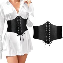 BOZEVON Damen Korsett Gürtel - Schwarz Frauen Tied Waspie Gürtel Schnürkorsett Gebundener Vintage Elastischen Taille Gürtel Breiten Band für Tägliches Tragen Cosplay Halloween Kostüm, 73cm von BOZEVON