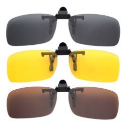 BOZEVON Herren Frauen Clip Sonnenbrille Polarisiert - UV400 Sonnenbrillen Nachtfahr Brille Aufsatz Clip On 3er-Set, Grau & Gelb & Braun - L von BOZEVON