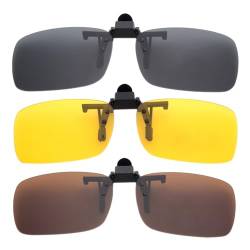 BOZEVON Herren Frauen Clip Sonnenbrille Polarisiert - UV400 Sonnenbrillen Nachtfahr Brille Aufsatz Clip On 3er-Set, Grau & Gelb & Braun - M von BOZEVON