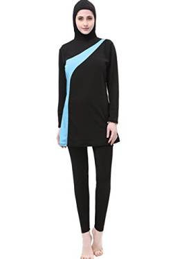 BOZEVON Muslimischen Badeanzug - Muslim Islamischen Bescheidene Badebekleidung Modest Swimwear Beachwear Burkini für Damen, Schwarz+Blau, EU 2XL=Tag 3XL von BOZEVON