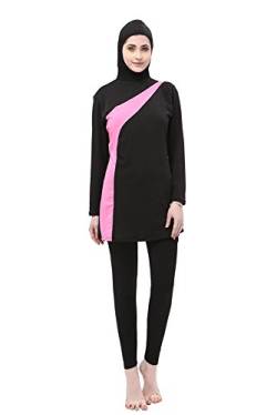 BOZEVON Muslimischen Badeanzug - Muslim Islamischen Bescheidene Badebekleidung Modest Swimwear Beachwear Burkini für Damen, Schwarz+Rosa, EU L=Tag XL von BOZEVON