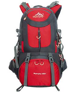 BOZEVON Outdoor Trekkingrucksacke - Reiserucksack Wanderrucksack Sport Radfahren Klettern Rucksack Herren Damen, rot, 50L von BOZEVON