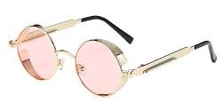 BOZEVON Punk Runde Sonnenbrille - Klassische Metall Radfahren Retro Sonnenbrille für Damen & Herren Gold-Transparent Pink von BOZEVON