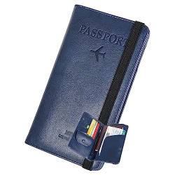 BOZKOA Reisepasshülle aus Leder, RFID-blockierend für Männer und Frauen, Reisepasshülle mit Handytasche und kleiner Kleingeldtasche, Reise-Dokumenten-Organizer-Schutz, Königsblau, Multifunktionaler von BOZKOA