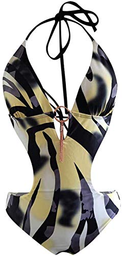 BOZONLI Damen Badeanzug V-Ausschnitt Rückenfrei Einteilige Bademode Bauchweg Cutouts Strandbikini Sexy Bikini von BOZONLI