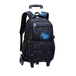 BOZONLI Trolley Schultaschen Rucksack mit Rollen Rolling Schultasche für Mädchen Jungen Schüler Reisegepäck Schwarz Blau von BOZONLI