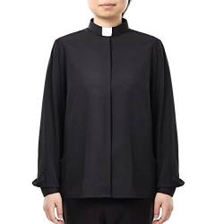 BPURB Damen Klerus Priesterhemd Bluse mit Tab Kollar Kragen Pfarrer Langarm Baumwollmischung Regular Fit Oberteil Arbeithemden, Schwarz, Large von BPURB