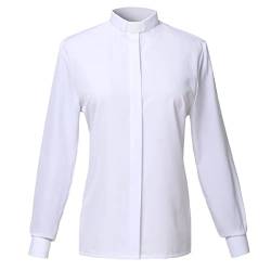 BPURB Damen Klerus Priesterhemd Bluse mit Tab Kollar Kragen Pfarrer Langarm Baumwollmischung Regular Fit Oberteil Arbeithemden, Weiß, M von BPURB