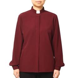 BPURB Damen Klerus Priesterhemd Bluse mit Tab Kollar Kragen Pfarrer Langarm Baumwollmischung Regular Fit Oberteil Arbeithemden von BPURB