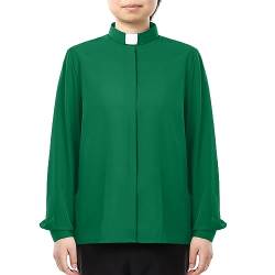 BPURB Damen Klerus Priesterhemd Bluse mit Tab Kollar Kragen Pfarrer Langarm Baumwollmischung Regular Fit Oberteil Arbeithemden von BPURB