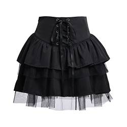 BPURB Damen Steampunk Mini Röcke Hohe Taille Rüschen Skater Röcke für Frauen Trendy, Schwarz, 36 von BPURB