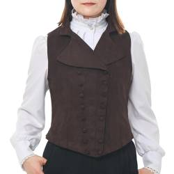 BPURB Damen Viktorianische Edwardianische Zweireihige Weste Vintage Steampunk Revers Kragen Slim Fit Ärmellose Weste Jacke von BPURB