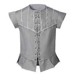 BPURB Herren Steampunk Wikinger Piraten Lace-up Ärmellos Weste Mantel Renaissance Mittelalter Cosplay Jacke Viktorianisches Kostüm, Größe L, Silber von BPURB