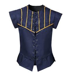 BPURB Herren Steampunk Wikinger Piraten Lace-up Ärmellos Weste Mantel Renaissance Mittelalter Cosplay Jacke Viktorianisches Kostüm, Größe M, Marine blau von BPURB