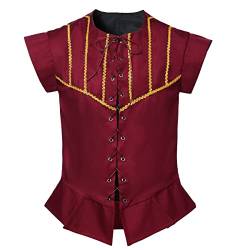 BPURB Herren Steampunk Wikinger Piraten Lace-up Ärmellos Weste Mantel Renaissance Mittelalter Cosplay Jacke Viktorianisches Kostüm, Größe M, Weinrot von BPURB