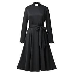 BPURB Katholische Kirche Minister Clergy Kleid für Frauen Langarm Lose Elegant Midi Kleid, Schwarz, Medium von BPURB