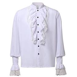 Herren Viktorianischer Steampunk Pirat Spitze Rüschen Langarm Hemd Bluse Renaissance Mittelalter Gothic Vampir Cosplay Kostüm, weiß, S von BPURB