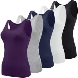 BQTQ 5 Stück Basic Tank Tops für Frauen Unterhemd Tank Top Ärmellos Unterhemden, Schwarz, Weiß, Grau, Indigo, Marineblau, X-Groß von BQTQ