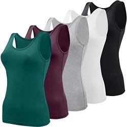 BQTQ 5 Stück Elastische Tank Tops Damen Unterhemden Stretch Crop Top Basic Cami Tank Top für Frauen und Mädchen, Schwarz, Weiß, Grau, ViolettRot, Dunkelcyan, S von BQTQ