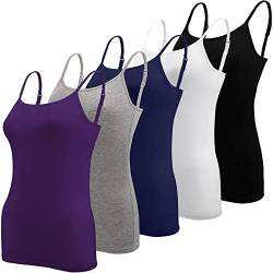 BQTQ 5 Stück Unterhemd Damen Spaghetti Top Spaghettiträger Tank Top mit Verstellbarer Strap Basic Cami Tank Top für Frauen und Mädchen Lila, Schwarz, Grau, Marine, Weiß, S von BQTQ