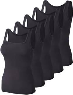 BQTQ 5 Stück Unterhemd Damen Tank Top mit Quadratischem Ausschnitt, Elastische Tank Tops Camisole Crop Top Stretch Untershirt Ärmellos, Schwarz, L von BQTQ