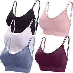 BQTQ 5 Stücke Bralette, V Hals Cami Top BH, Bralette Damen, Schlafen BH, für Frauen, Mädchen(Hellrosa, Weiß, Schwarz, Stahlblau, Lila, XL) von BQTQ