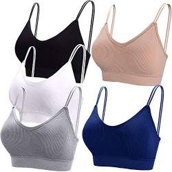 BQTQ 5 Stücke Bralette, V Hals Cami Top BH, Bralette Damen, Schlafen BH, für Frauen, Mädchen (Schwarz, Weiß, Grau, Beige, Marineblau, XXL) von BQTQ