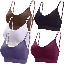 BQTQ 5 Stücke Bralette, V Hals Cami Top BH, Bralette Damen, Schlafen BH, für Frauen, Mädchen (Weiß, Schwarz, Dunkelbraun, Lavendel, Dunkelrot, M) von BQTQ