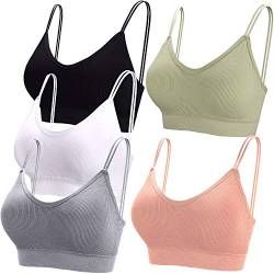 BQTQ 5 Stücke Bralette, V Hals Cami Top BH, Bralette Damen, Schlafen BH, für Frauen, Mädchen (schwarz, weiß, grau, pink, grün, L) von BQTQ