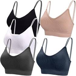 BQTQ 5 Stücke Bralette Damen V Hals Cami Top BH Bralette Schlafen BH für Frauen Mädchen, Schwarz, Beige, Weiß, Indigo, Dunkelgrau, M, BC-22-350 von BQTQ