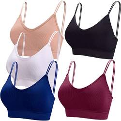 BQTQ 5 Stücke Bralette V Hals Cami Top BH Bralette Schlafen BH für Damen Mädchen, Schwarz, Weiß, Beige, Dunkelrot, Marineblau, XXL von BQTQ