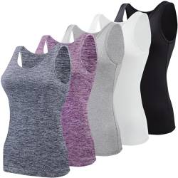 BQTQ 5-teiliges Basic-Tanktop für Damen, Unterhemd, Tank-Top, ärmellos, Unterhemden, Schwarz, Weiß, Grau, Dunkelblau, Dunkelviolett, Groß von BQTQ