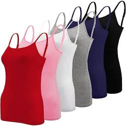 BQTQ 6 Stück Unterhemd Damen Camisole Tank Top Spaghetti Top Spaghettiträger Tank Top Basic Cami Tank Top für Frauen und Mädchen, Schwarz, Weiß, Grau, Hot Pink, Rot, Dunkelblau, XXL von BQTQ