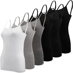 BQTQ 6 Stück Unterhemd Damen Camisole Tank Top Spaghetti Top Spaghettiträger Tank Top mit Verstellbarer Strap Basic Cami Tank Top für Frauen und Mädchen, Schwarz, Weiß, Grau, Dunkelgrau, S von BQTQ