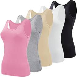 BQTQ Basic-Tank-Tops für Damen, ärmellose Unterhemden, 5 Stück, Schwarz, Weiß, Grau, Rosa, Beige, Klein von BQTQ