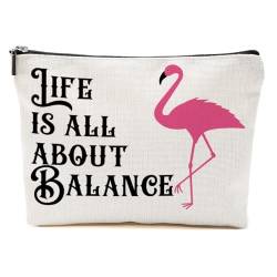 Flamingo-Geschenke, lustige Make-up-Tasche, Flamingo-Vogelliebhaber, Sommer-Kosmetiktasche, Flamingo-Themen-Geschenke, Flamingo-Balance, 9.6*7.1 inch von BQXH