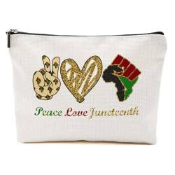 Juneteenth 1865 Black History Month Gifts Make-up-Tasche, afrikanische Kosmetiktasche, schwarzer Unabhängigkeitstag, Peace Love Juneteenth, 9.6*7.1 inch von BQXH