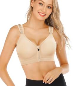 BRABIC Damen Postchirurgischer Sport-BH, Vorderverschluss mit verstellbaren Trägern, drahtloser Racerback, Beige 1, small von BRABIC